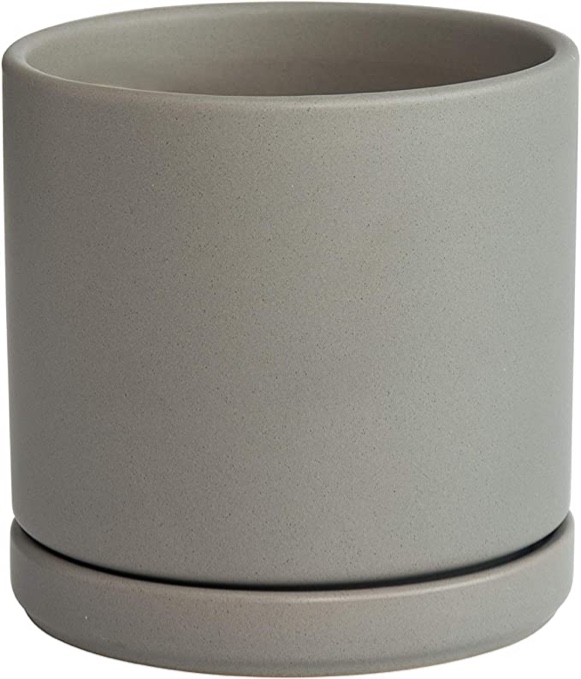 D'vine Dev Ceramic Planter Pot with Drainage Hole and Saucer, Indoor Cylinder Round Planter Pot, 6 Inch, Grey, 94-O-S-3