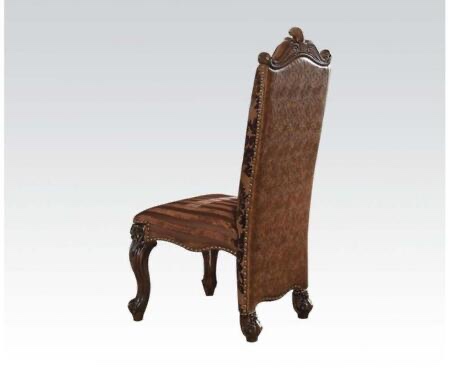 Versailles Collection 61102 Set of 2 20" Upholstered Armless Chair with Cabriole Legs, Button Tufting and Nail Head Accents and Cherry Oak Finish