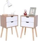 vipace Nightstand, End Side Table, Bedside Table with 2 Drawer and Solid Wood Legs, Mid-Century Modern Storage Cabinet for Bedroom Living Room Furniture - Set of 2 (Natural)