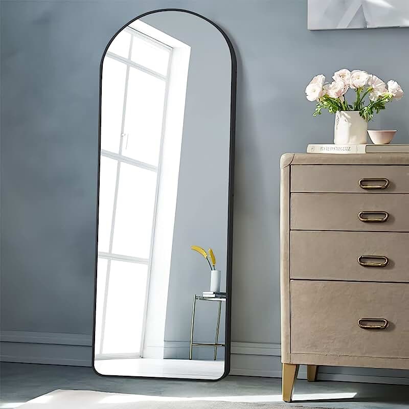 PexFix Full Length Mirror 65"x22" Sleek Arched-Top Floor Mirror Bedroom Dressing Mirror Arched Wall Mirror Standing Leaning Hanging (Black)