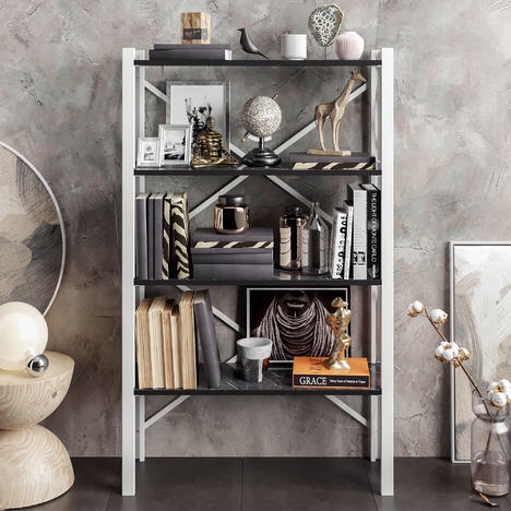 Decorotika Merkel 58'' Tall Metal Wood Accent Bookcase - White And Bendire Black
