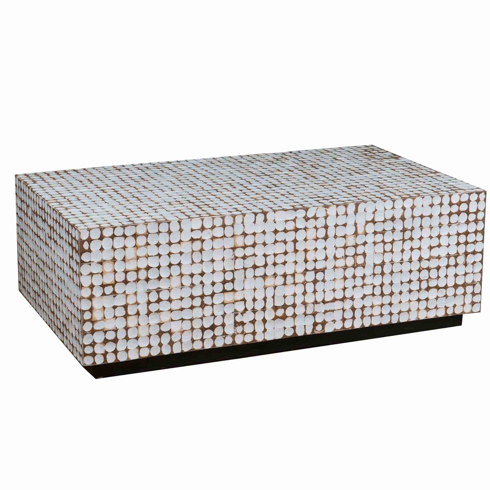 New Hampton Coconut Shell Cocktail Table, White Patina