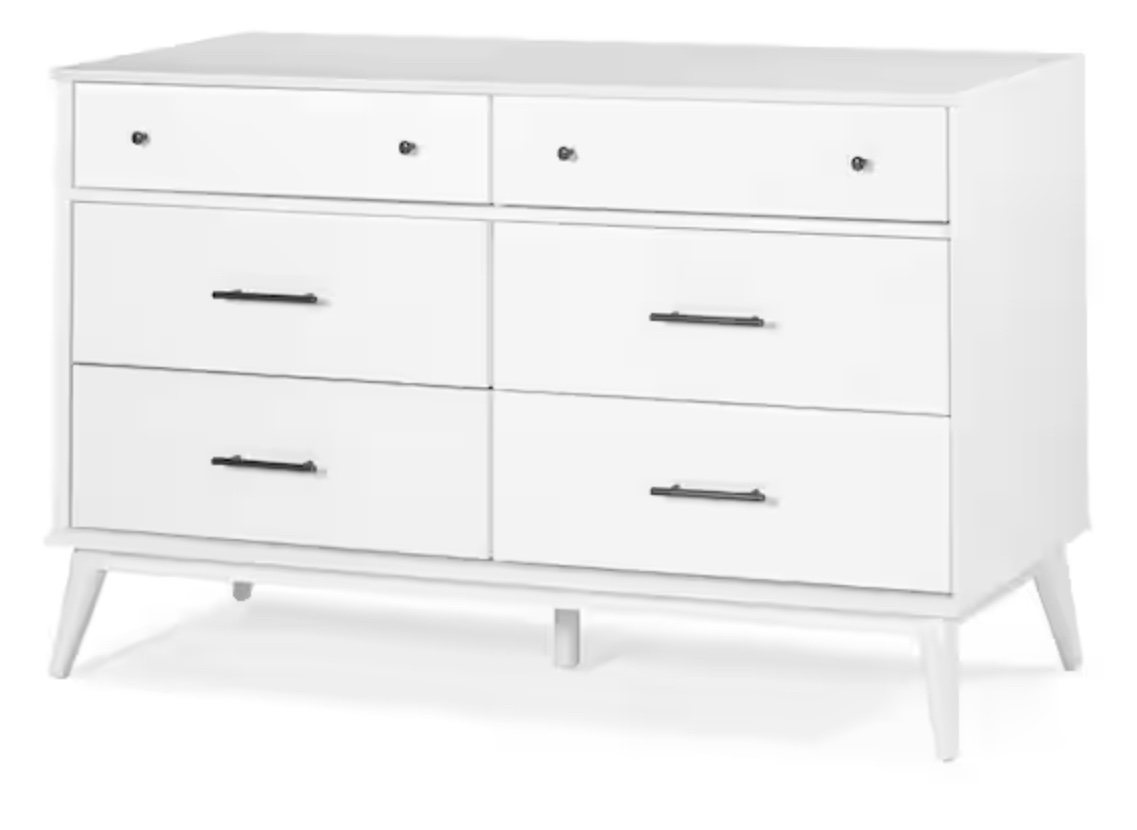 (( BOX 2 of 2 ONLY )) Mid-Century 6-Drawer White Dresser