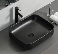 Black Ceramic Rectangular Vessel Sink with Unique Full Black Design