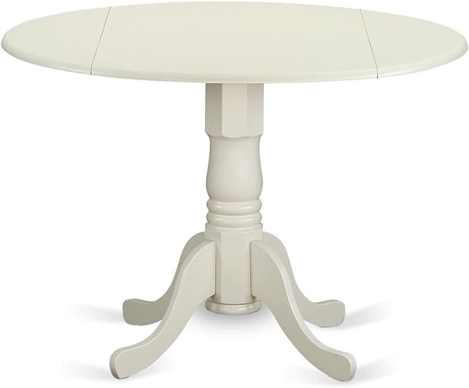 ((PEDESTAL BASE ONLY)) East West Furniture DLT-WHI-TP Dublin Modern Kitchen Table - a Round Dining Table Top with Dropleaf & Pedestal Base, 42x42 Inch, Linen White