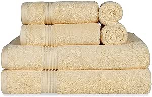 SUPERIOR Egyptian Cotton 6-Piece Towel Set, Bathroom Essentials, Towels for Bathroom, Apartment, Airbnb, Guest Bath, Face, Hand, Bath Towels, Washcloths, Absorbent, Fast Drying, Canary