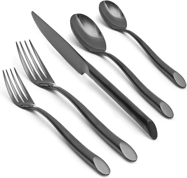 Cutlery Utensils Black Stainless Steel Flatware Set Service For 12