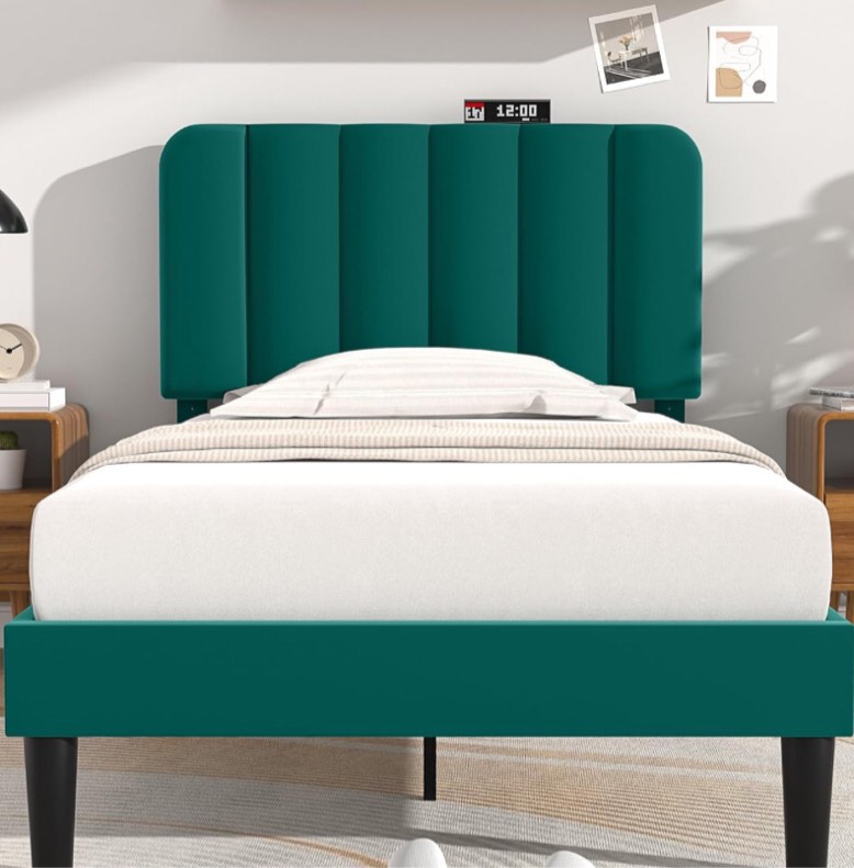 Agartt upholstered platform ink green velvet twin 