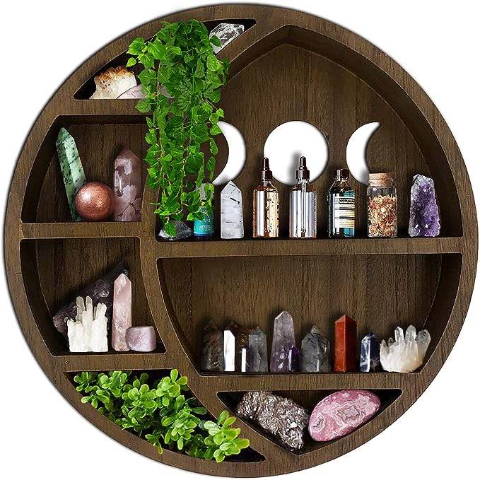 Asuare Wooden Moon Shelf for Crystals | Floating Moon Shelf | Essential Oil Display | Crystal Display Shelf | Decor for Room, Bathroom, Living Room