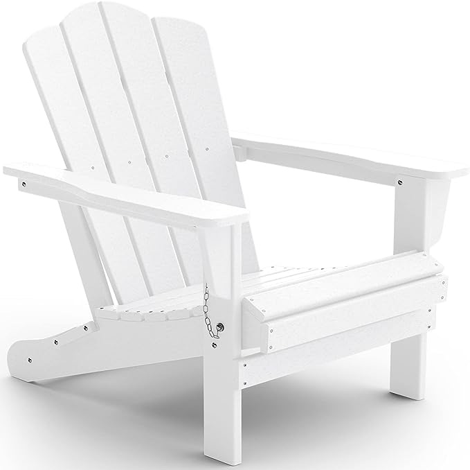 KINGYES Folding Adirondack Chair, HDPE All-Weather Folding Adirondack Chair, White