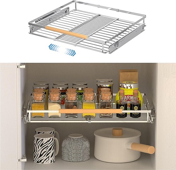 Pull Out Cabinet Organizer, Expandable Pull Out Shelves for Kitchen Cabinets, Heavy Duty Slide Out Pantry 