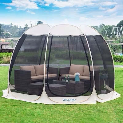 Alvantor 12-ft x 12-ft 9020#E8 Beige Fabric Round Screened Pop-up Gazebo Item #3802765 Model #9020#E8