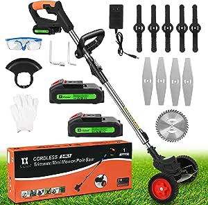 Weed Eater Battery Powered Weed Wacker with Blades, 3 in 1 Cordless Grass Trimmer Foldable and Lightweight, with 3 Types Blades and 2Pcs Li-Ion Batteries 21V 2Ah Black
