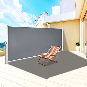 VEVOR Retractable Side Awning, 71''118'' Full Aluminum Rust-Proof Outdoor Privacy Screen, Folding Room Divider Fence & Wind Screen for Patio Sun Shade, Backyard, Balcony, Roof Terraces and Pools, Grey