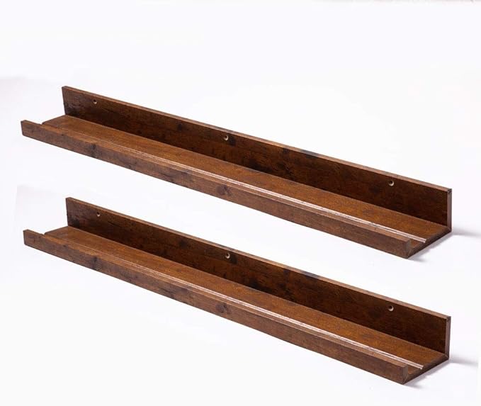 Muzilife 115 cm Large Floating Shelves - Set of 2 Rustic Wood Floating Shelves - Wall Mounted Long Picture Ledge for Bathroom, Bedroom, Living Room, Honey Brown
