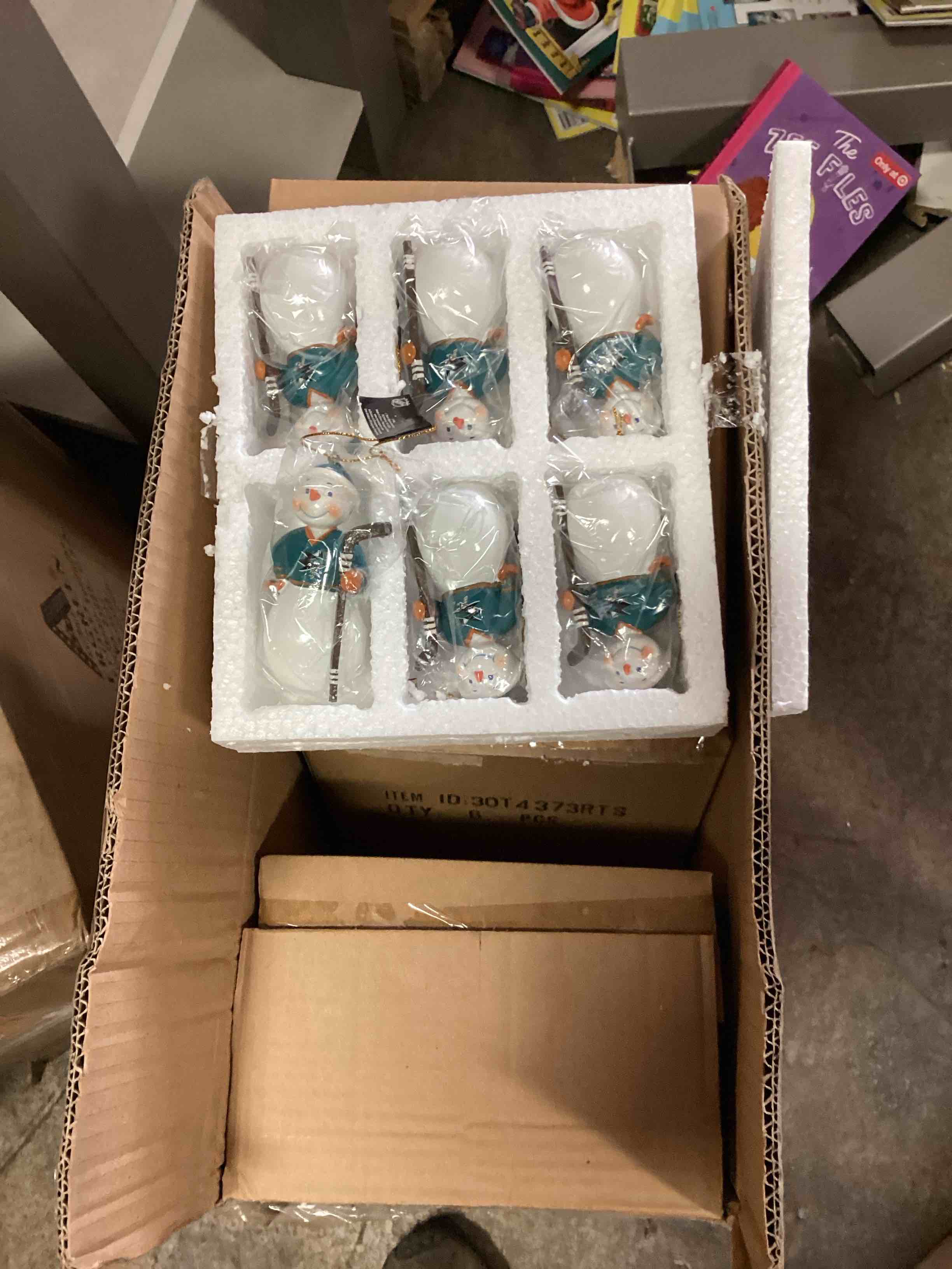 case of 72 San Jose Sharks Jock Frost Snowman Polystone Ornament