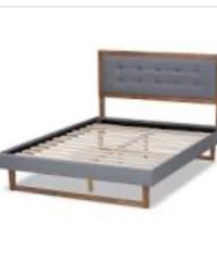 King walnut Bed/ Grey Fabric