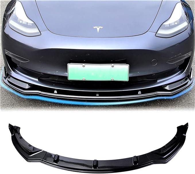 DOLKSN 2024 New Tesla Model 3 Front Bumper Lip Front Spoiler Wing for 2017-2024 Tesla Model 3 Accessories(Glossy Carbon Fiber)
