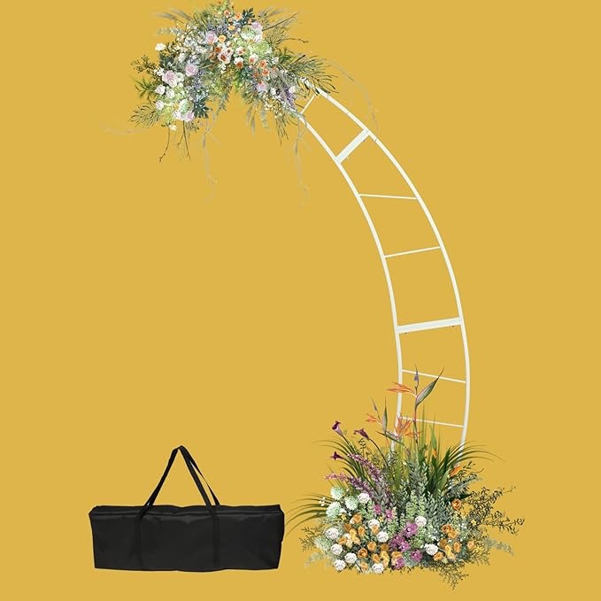 Moon Wedding Arch,6.7ft Half Moon Backdrop Stand with Carry Bag for Wedding Birthday Party Anniversary Decor(White)