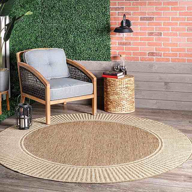 nuLOOM Asha Simple Border Indoor/Outdoor Area Rug, 6' 7" Round, Light Brown