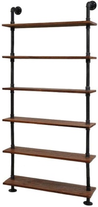 Diwhy Industrial Pipe Bookshelf, 6 Layer Rustic Modern Wood Ladder Shelf with Metal Frame, Home Decor, Display Shelving, Retro Floating Shelving, 35.4x9.8x79in, 10-20lbs, Pine