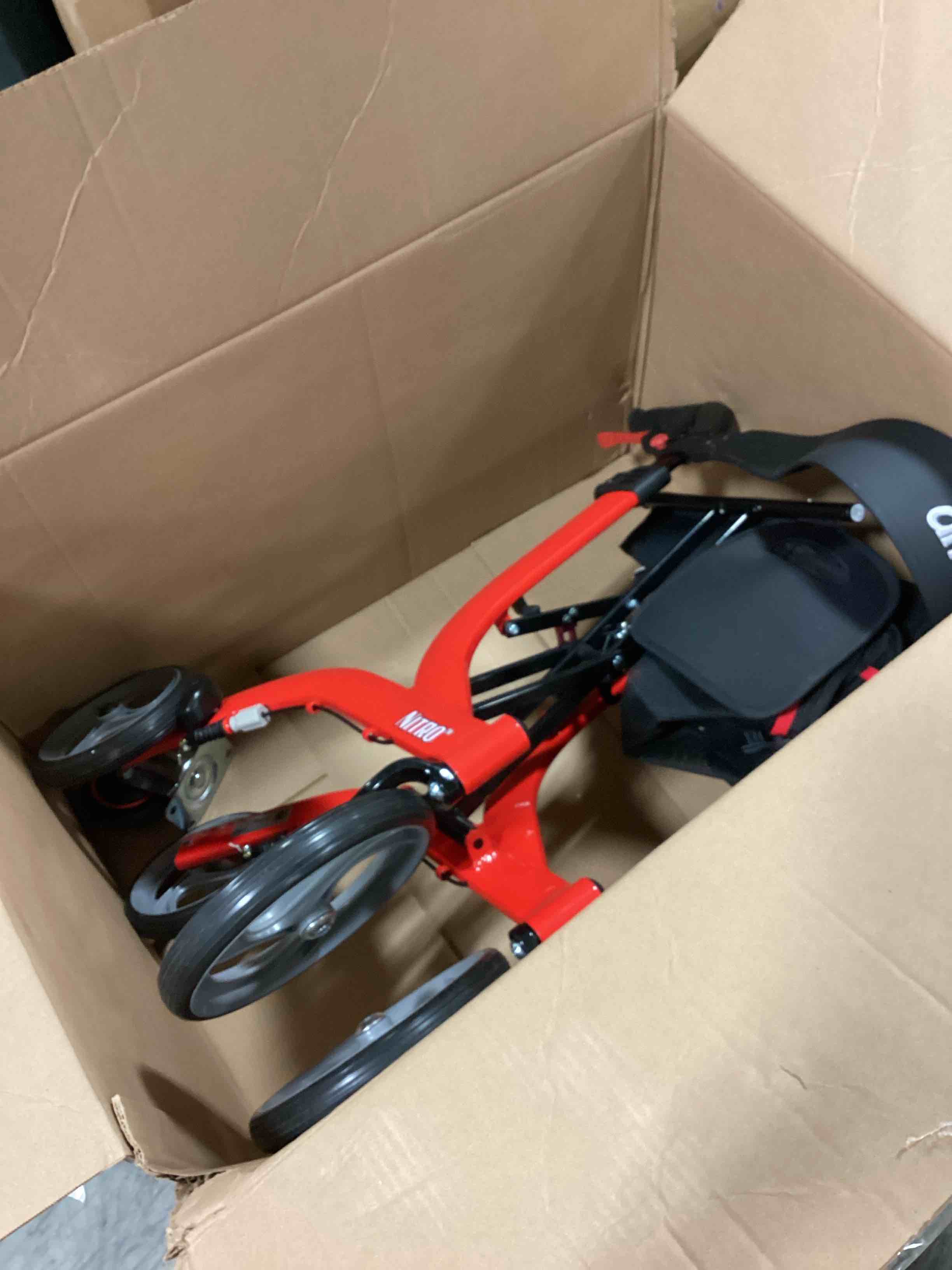 Drive Medical Nitro Dual Function Transport Wheelchair and Rollator Rolling Walker Combo with Hand Activated Brakes and Back Support, Red