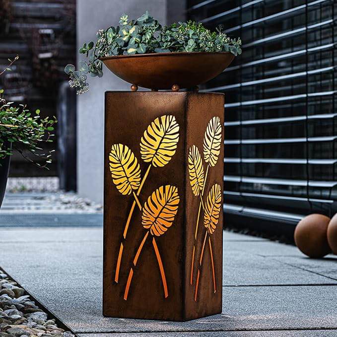 Metal LED Pot Holder Bird Bath Stand Birds Feeder Rustic Garden Porch Pathway Lamp Outdoor Home Garden Decor LED Light with Timer Function Brand: LIKYHOME