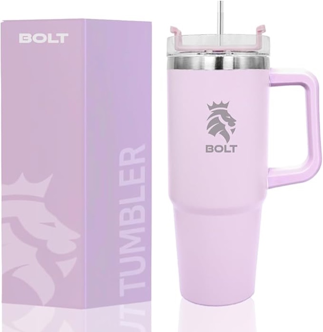 Premium BOLT Tumbler with Lid and Straw, Insulated Cup for Water, Coffee, Hot Tea, Iced Tea, Smoothies, Simple and Modern Stainless Steel Quencher (Cold Pink, 30 OZ)