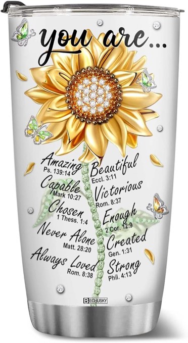 BECHUSKY Christian Gifts For Women Tumbler, Birthday Gift For Women, Unique Christian Tumbler, Religious Gifts For Women, Inspirational Gifts For Women, Bible Verse Sunflower Faith Girl Mom 20OZ