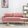 Rectangular arm Velvet Modern 2-Seater Loveseat Sofa in Pink with Golden Metal Legs