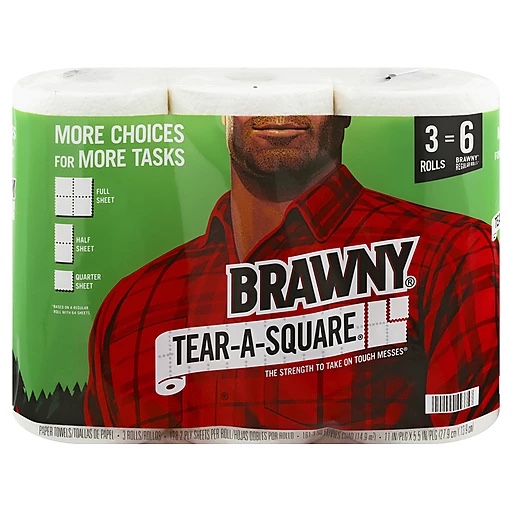 BRAWNY TEAR-A-SQUARE 3=6 ROLLS BRAWNY REGULAR ROLLS 
