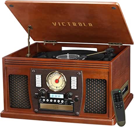 Victrola 8-in-1 Bluetooth Record Player & Multimedia Center, Built-in Stereo Speakers - Turntable, Wireless Music Streaming, Real Wood | Mahogany