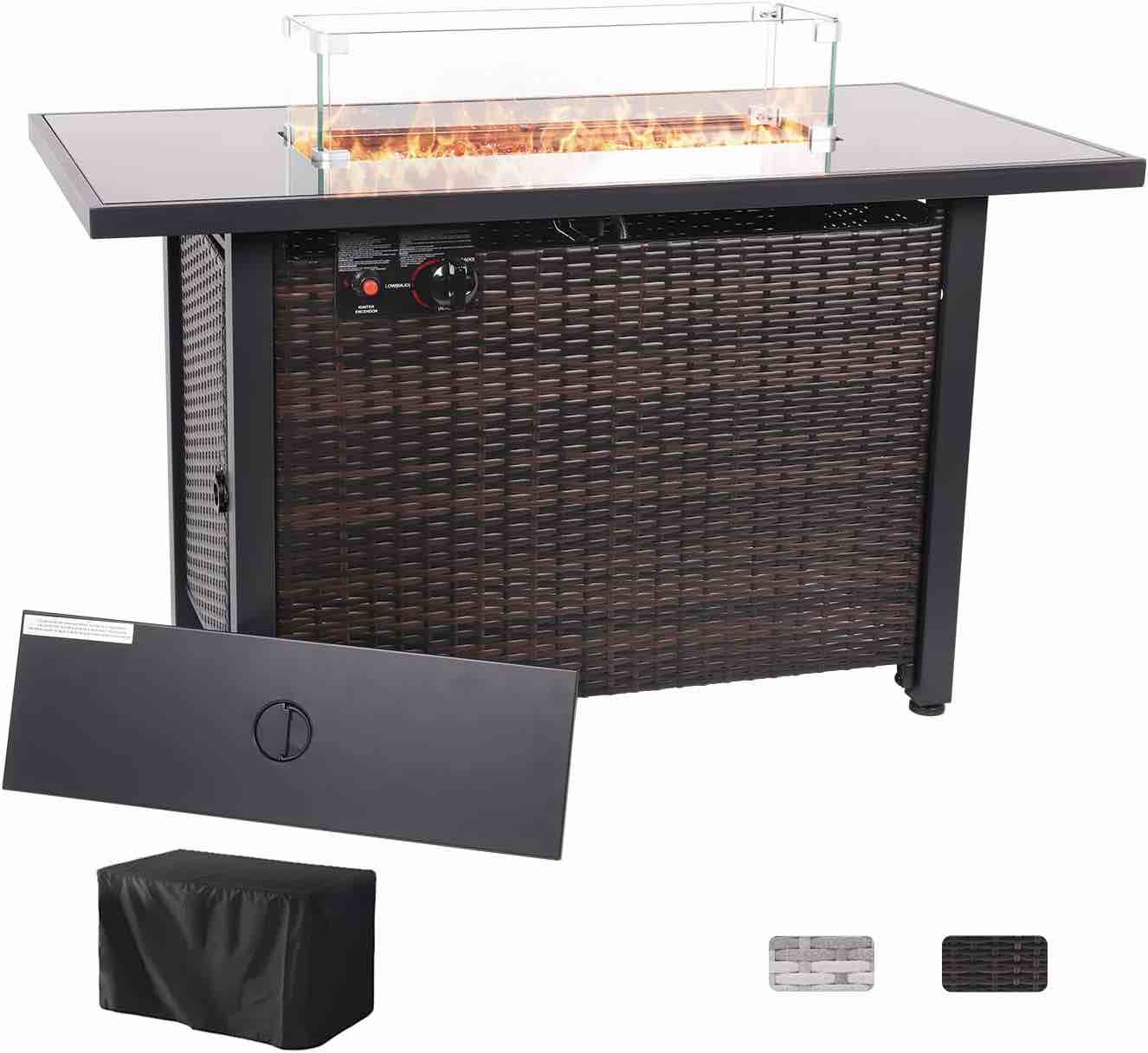 Red Barrel Studio® 44 Inch Aluminum Propane Gas Fire Pit Table (incomplete glass only)