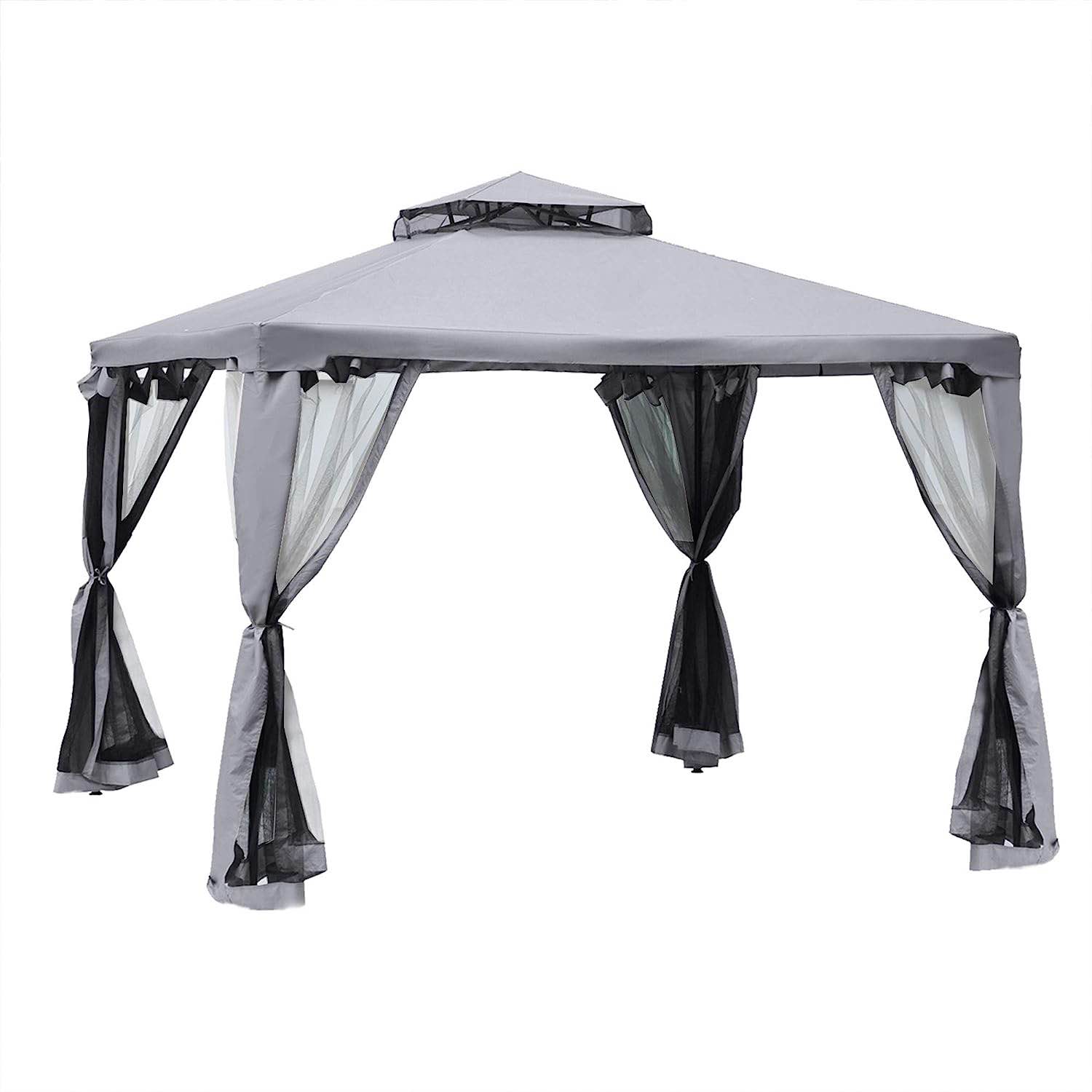 Outsunny 10' x 10' Patio Gazebo Outdoor Canopy Shelter with 2-Tier Roof and Netting (incomplete)