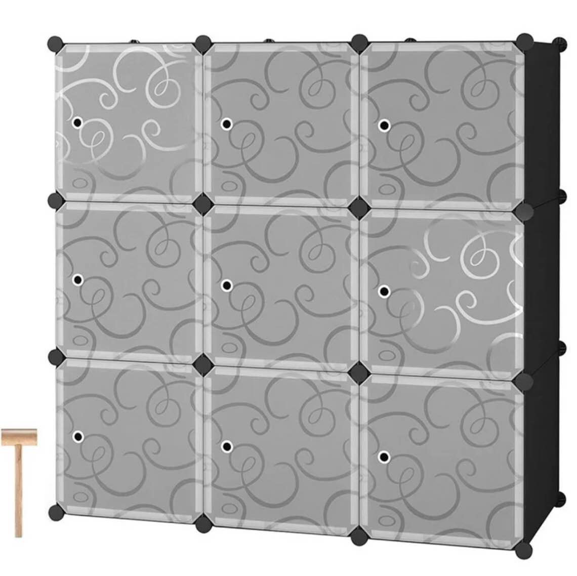 DIY Plastic Closet Cabinet, 9-Cube Storage Organizer Bookcase w/ Doors