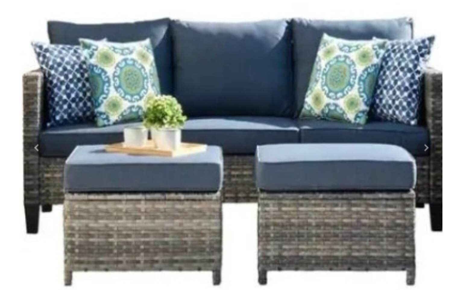 XIZZI GRS300H-1A Patio Sofa Outdoor Couch All Weather Wicker Patio Sofa with Ottomans( Incomplete box 1)
