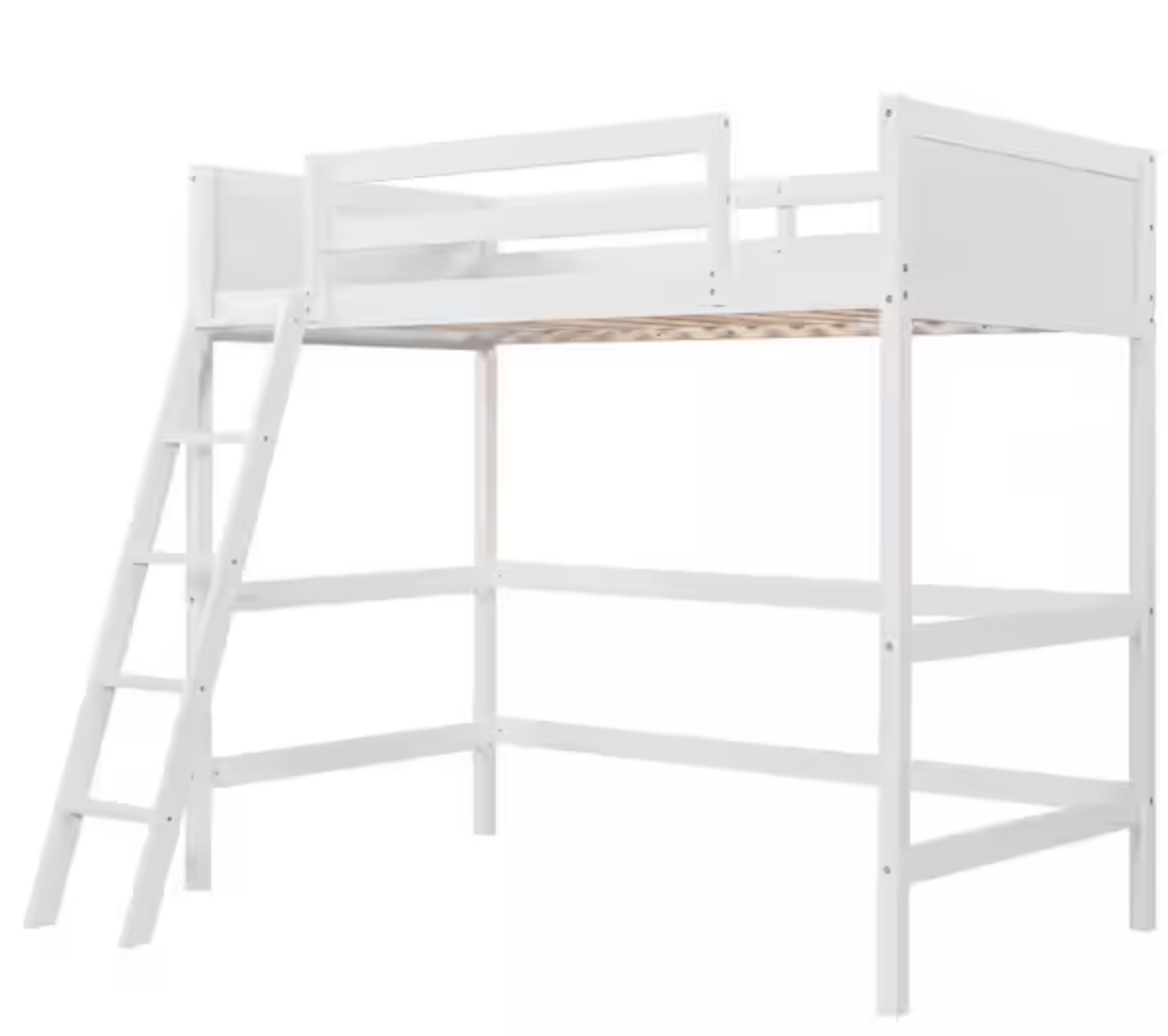 White Solid Wood Twin Size Loft Bed with Ladder