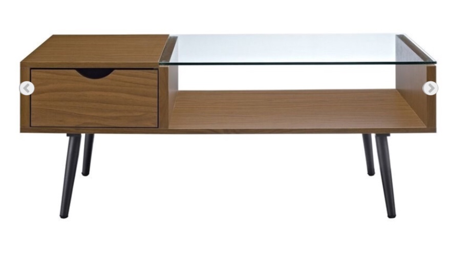 Juniper Mid Century Modern Wood and Glass Coffee Table - Pecan