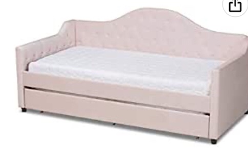 Baxton Studio Perry Modern and Contemporary Light Pink Velvet Fabric Upholstered and Button Tufted Twin Size Daybed with Trundle( Incomplete box 1 of 2)
