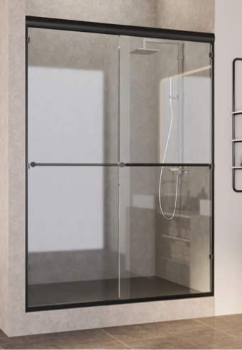 Black 60 " W x 70" H Reversible Frameless Shower Door with Two Handles (Part number: C0001029-Glass-Clear+C0001029-HW-Black( hardware only)