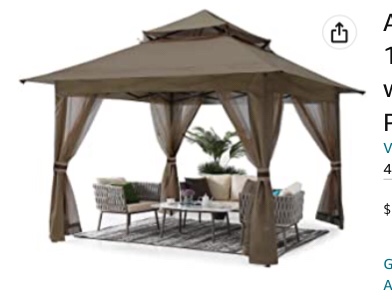 ABCCANOPY Pop Up Gazebo 13x13 - Outdoor Canopy Tent with Mosquito Netting for Patio Garden Backyard (Brown)( Incomplete just the frame)