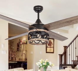 Parrot Uncle Ceiling Fans with Lights and Remote 52 Inch Farmhouse Ceiling Fan with Light for Bedroom Outdoor Ceiling Fans for Patios Covered, Black