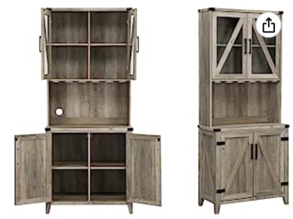 Home Source Grey Wash Bar Cabinet with Upper Glass Cabinet( incomplete box 1)