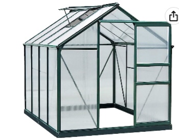 Outsunny 6' x 8' x 7' Polycarbonate Greenhouse Walk-in Plant Greenhouse for Backyard/Outdoor Use with Window and Door, Aluminum Frame, PC Board(Incomplete box 1)