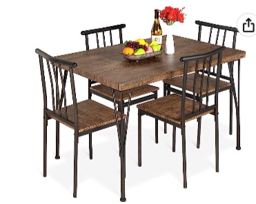 Best Choice Products 5-Piece Metal and Wood Indoor Modern Rectangular Dining Table Furniture Set for Kitchen, Dining Room, Dinette, Breakfast Nook w/ 4 Chairs - Drift Brown