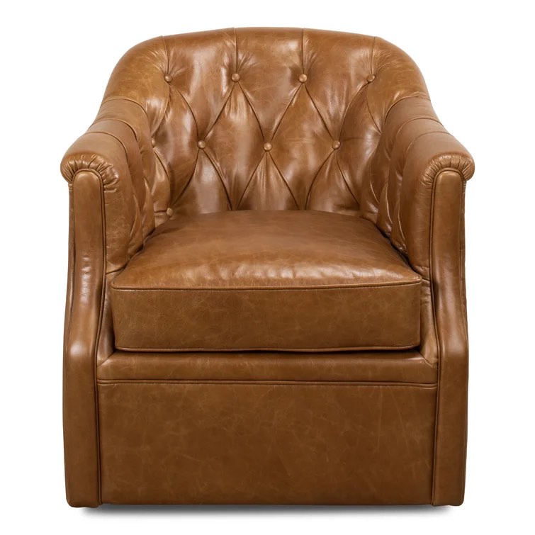 Sarreid LTD 1017B-1D Leather Swivel Club Chair brown 