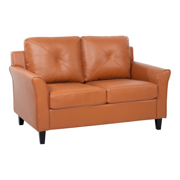 Naomi Home Raelynn Button Tufted Loveseat Sofa- Affordable Caramel Small Loveseat for Budget-Conscious Buyers- Air Leather Couch for Small Spaces- Durable and Sturdy Living Room Furniture (incomplete, box 2 only)