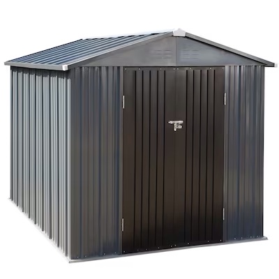 VEIKOUS 8-ft x 6-ft Galvanized Steel Storage Shed (2 boxes for pickup, incomplete, similar to stock image)