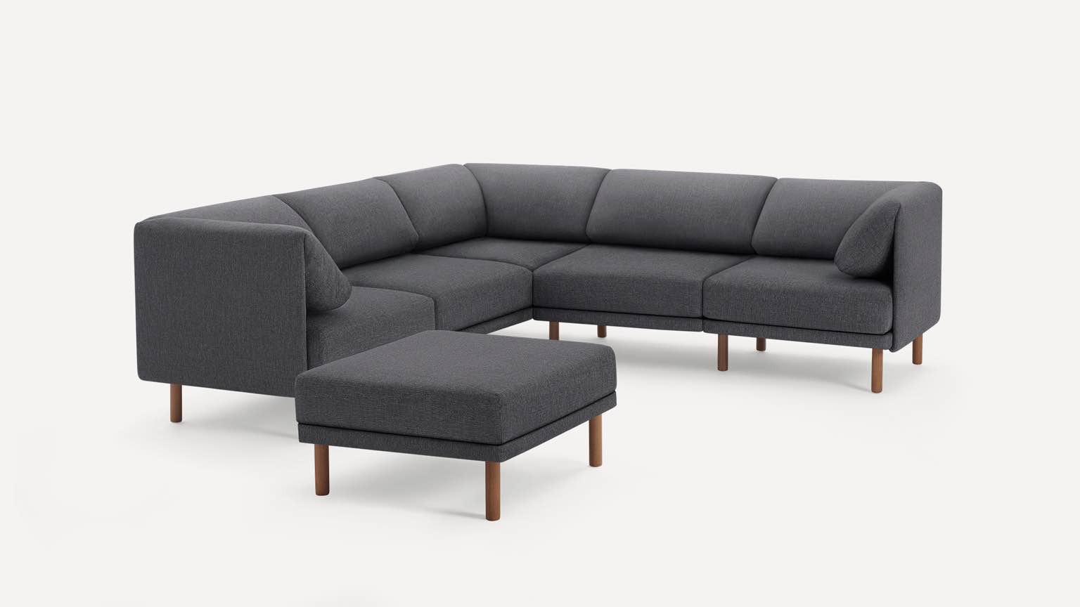 Range 5-Piece Sofa with Ottoman heather charcoal (7 boxes for pickup, 3 corner chairs, 2 armless chairs, 1 ottoman & walnut hardware box)