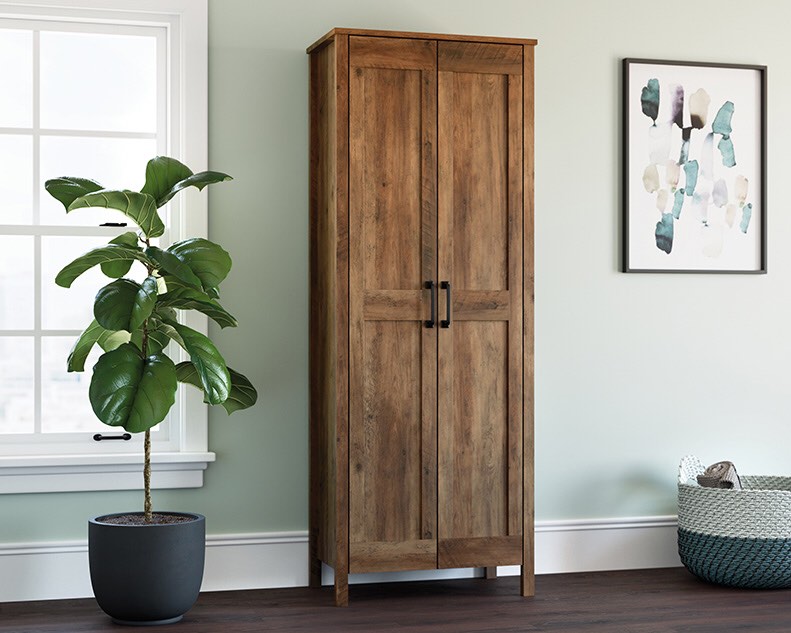sauder 427958 Two-Door Storage Cabinet in Pine Finish (similar to stock image, incomplete)